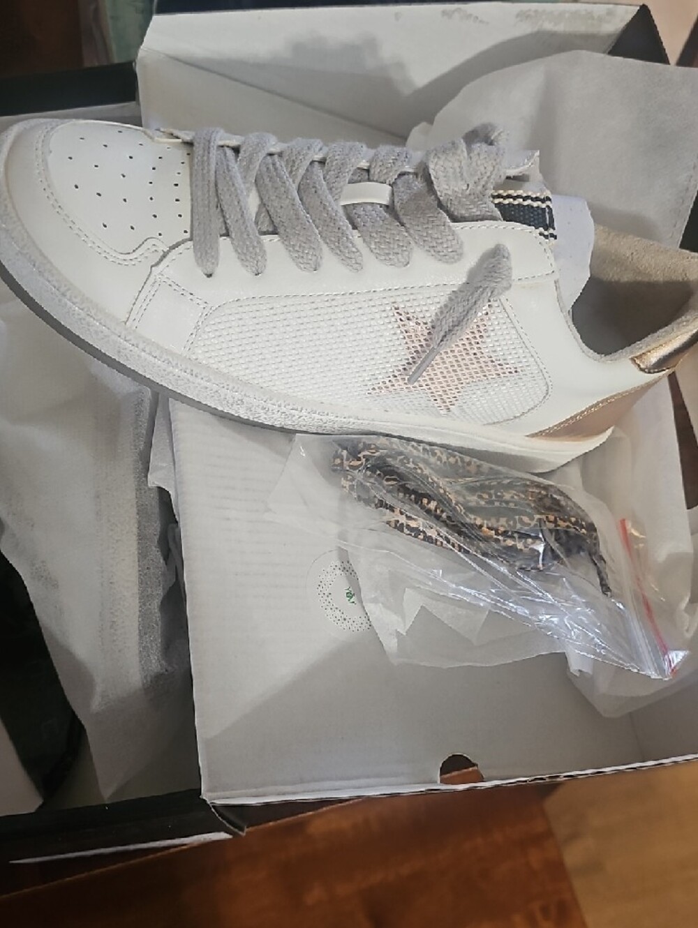ShuShop White Sneakers with Rose Gold Heel & Leopard Laces - Picture 4 of 6